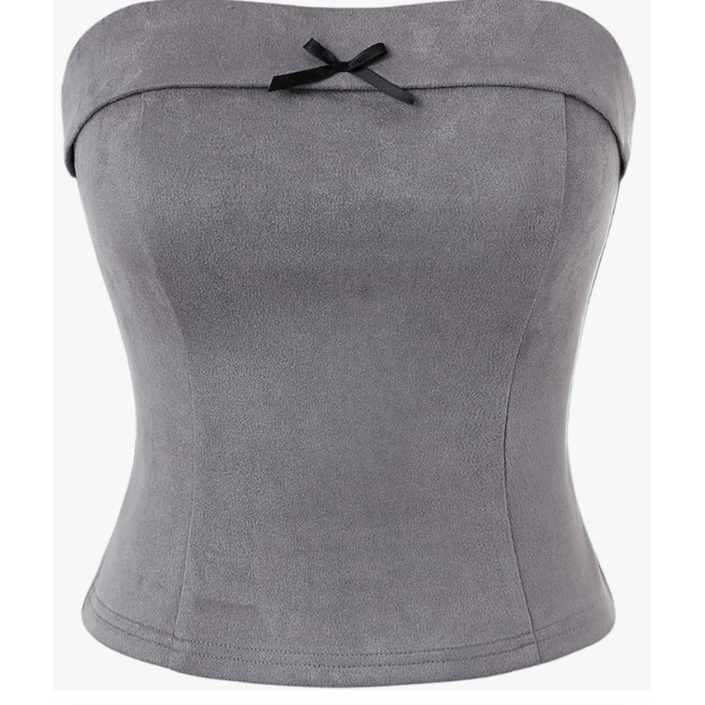 Beaudrm Faux Suede Crop Top Strapless Gray Size Small C167